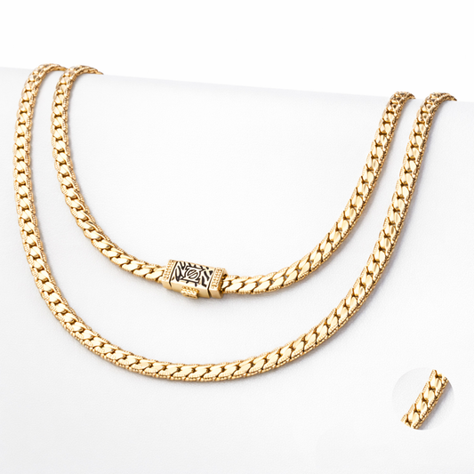 18k Gold-Laminated Engraved Snake Chain Necklace, 6mm Width, 17.8 and 25.6 Inches - ZO