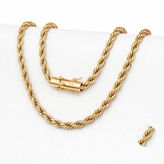 18k Gold-Laminated Rope Chain Necklace, 4mm Width, 17.8 and 25.6 Inches - ZO